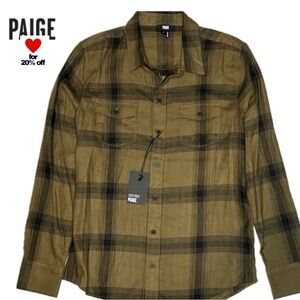 Paige Everett Windowpane Plaid Shirt Dark Honey Small NWT